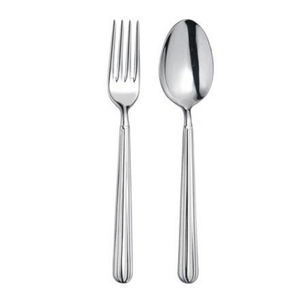 Stainless steel serving set with fork and spoon. 