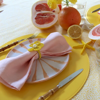 Yellow patent leather placemats. 