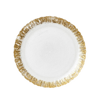 This salad plate is made with textured gold strands on the edges. 