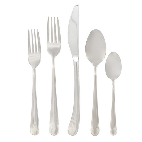 This 5-piece flatware piece is made of stainless steel. 