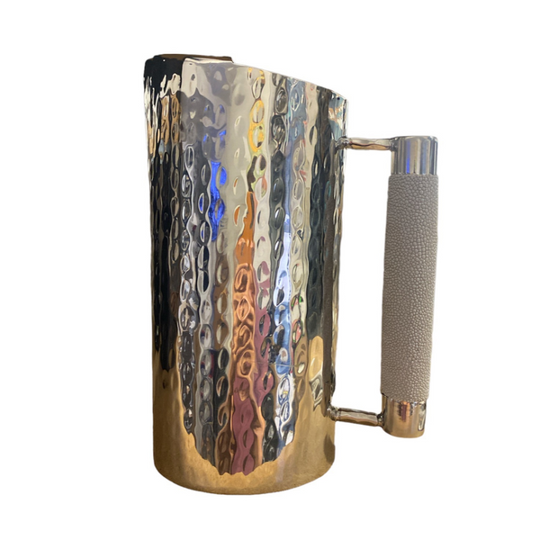 Stainless steel pitcher with shagreen fog colored handle. 