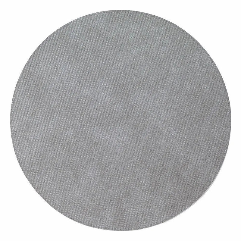 The Bodrum Pronto Round Placemat Grey Set of 4 features circular gray, textured placemats made from phthalate-free vinyl. Easy to clean and ideal for daily use, they're shown against a white background.