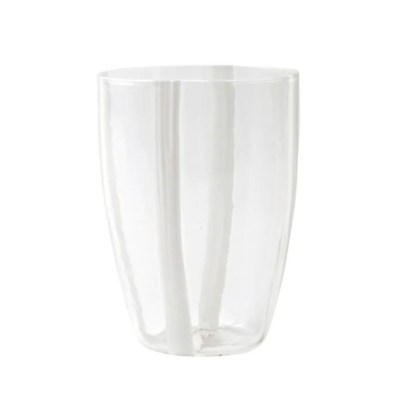 Stripped white tumbler tall, made of mouthblown premium glass. 