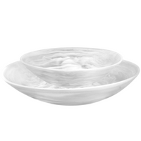 Medium and large white swirl resin everyday bowl.