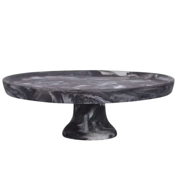 Black swirl resin footed cake plate. 