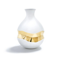 This vase is made of white ceramic and features a gold 3D geometric center.