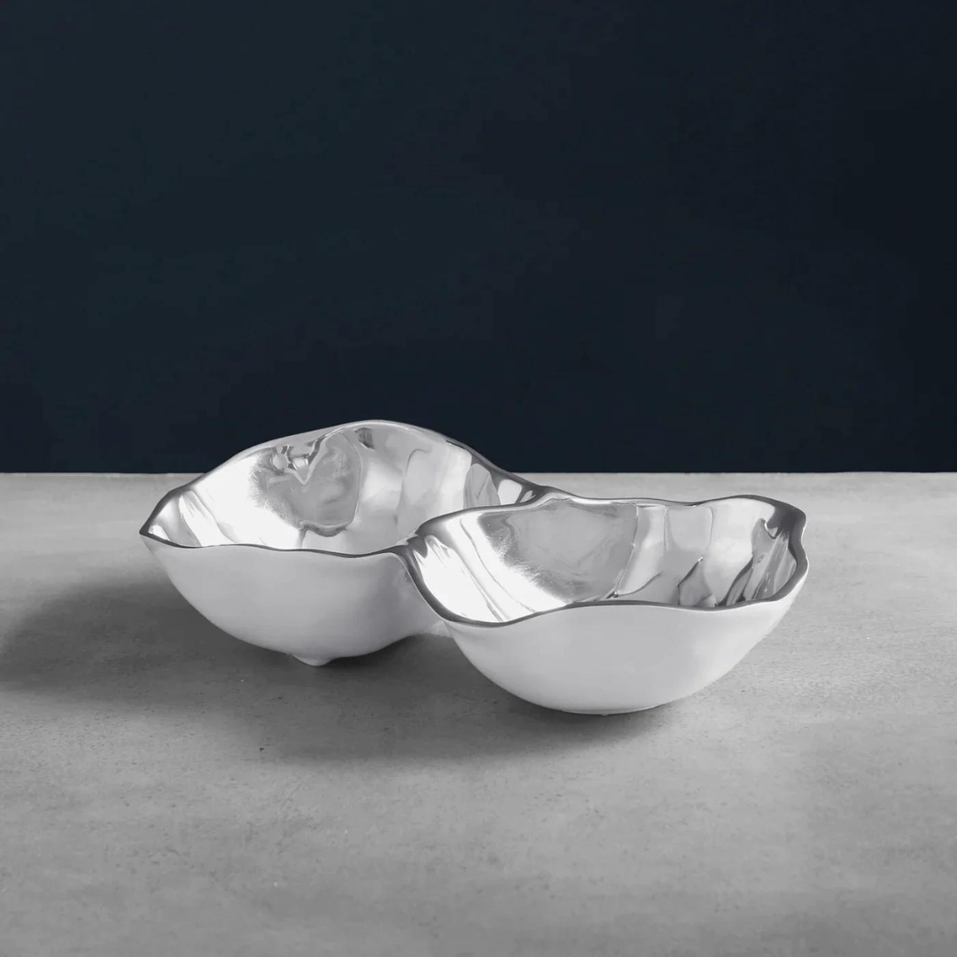 Thanni Onyx Double Dip Bowl - White & Silver