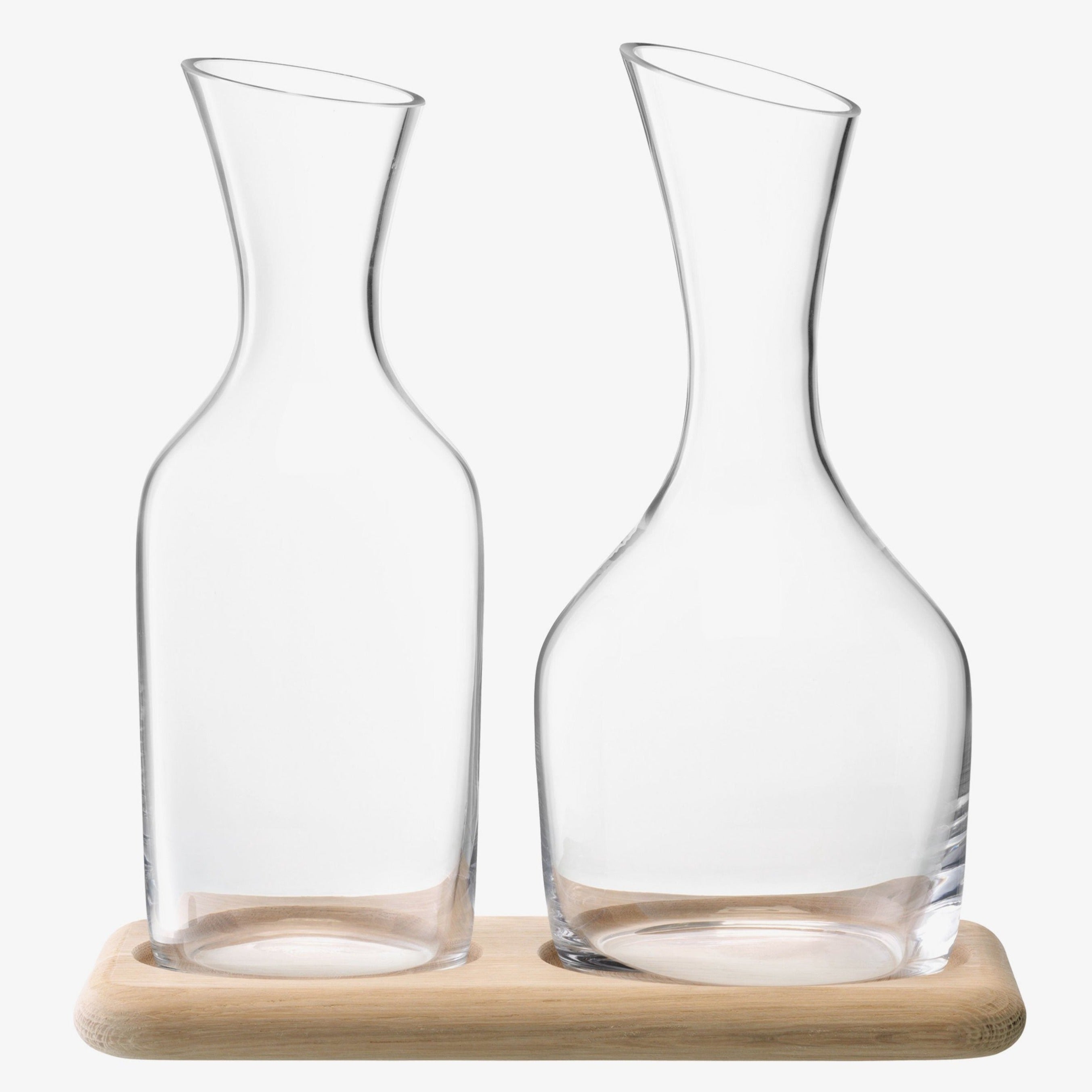 Wine Water and Wine Carafe Set with Oak Base - Thumbnail 5