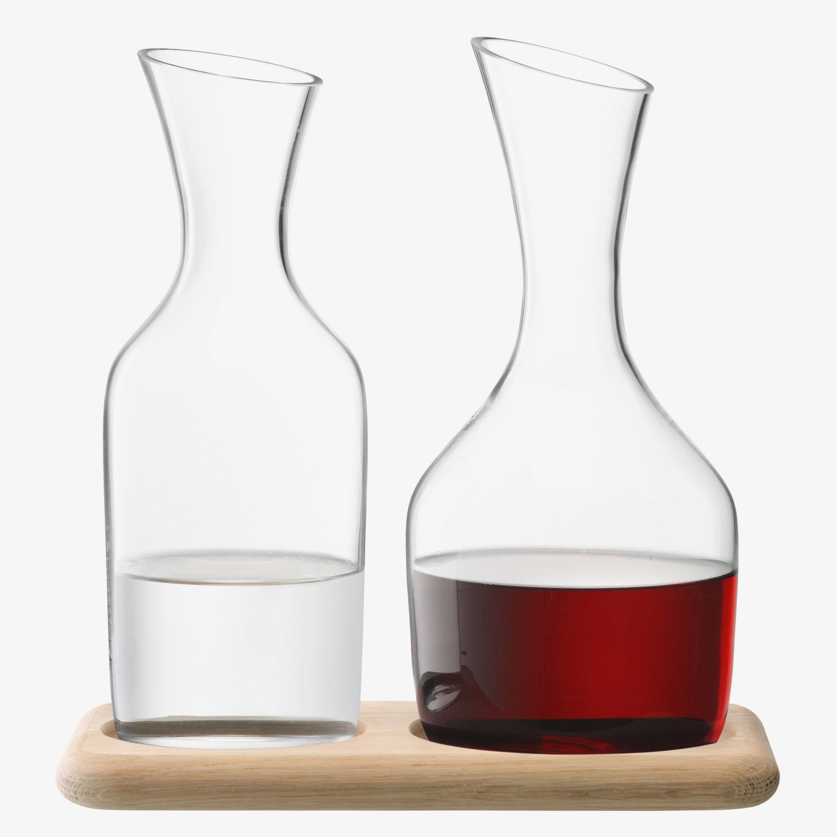 Wine Water and Wine Carafe Set with Oak Base