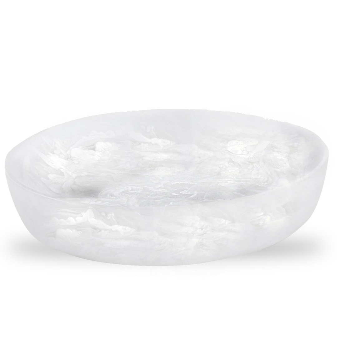 Large white swirl resin round bowl.