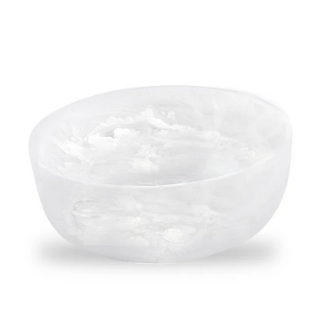 Small white swirl resin round bowl.