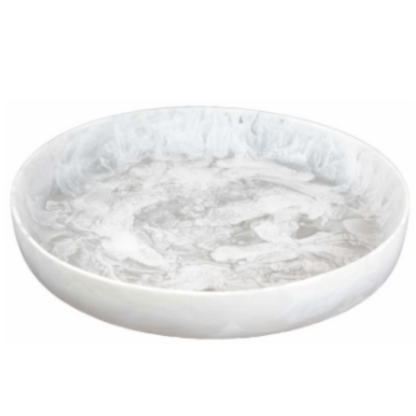 White swirl resin round platter.